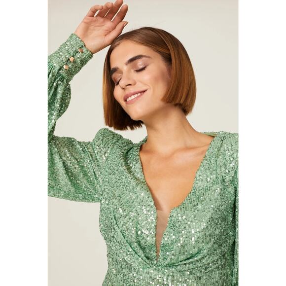 Ieena for Mac Duggal Sequin Blouson Sleeve Dress Size 12 - Picture 4 of 12